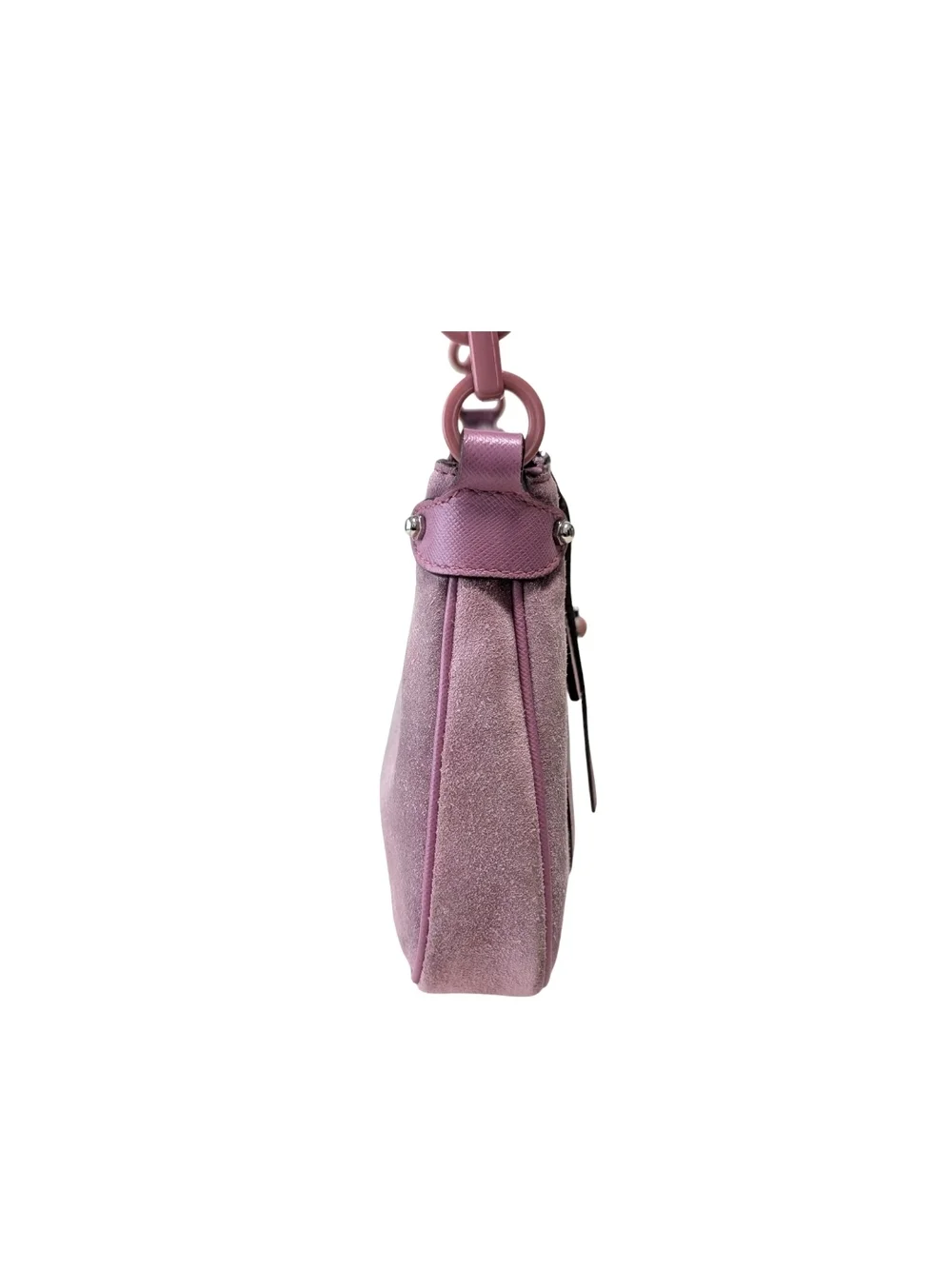 Salvatore Ferragamo Pink Suede & Leather Mini Shoulder Bag With Chain Link Strap - Picture 5 of 16
